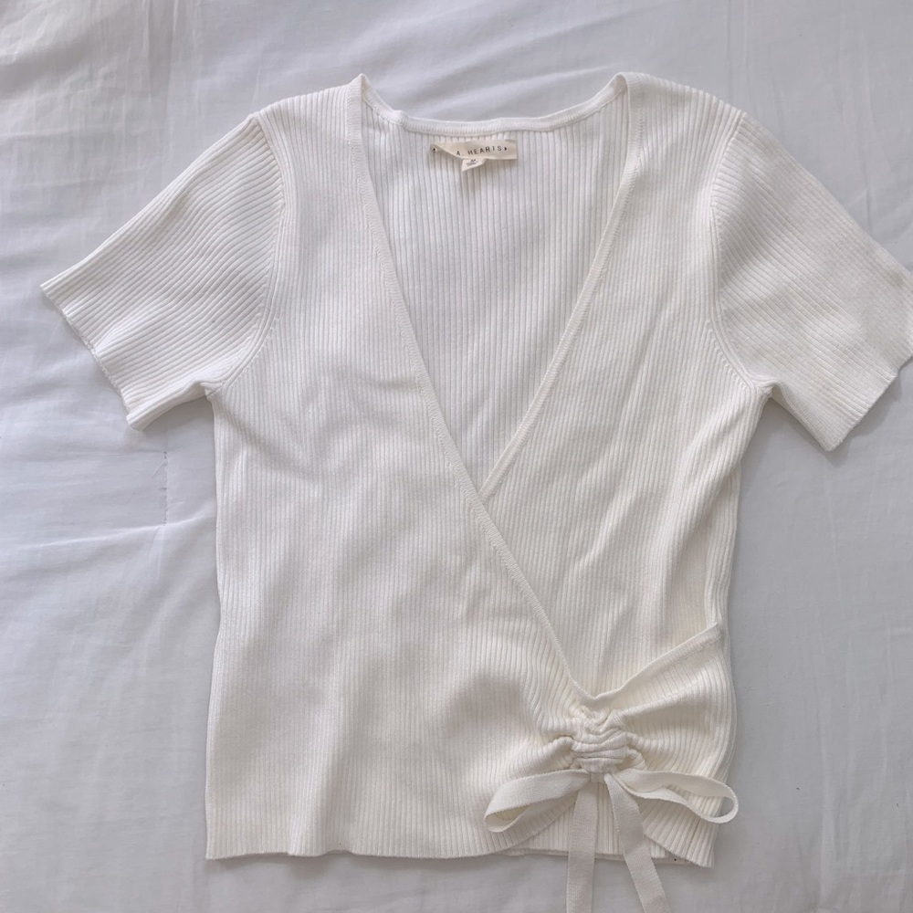 LA Hearts Medium White Ribbed Tie Top